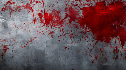 Happy Halloween. Monster kill red blood splatter on grey metal steel wall. Halloween scary October 31 party invitation textured abstract background for copy space 