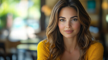 female blackjack dealer, dressed elegantly, stands poised at an empty casino table. Her confident demeanor and alluring presence symbolize excitement and the allure of high-stakes gambling