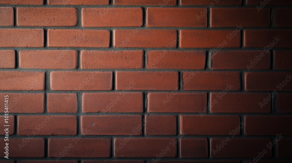 Poster a close-up view of a rugged red brick wall showcases deep shadows in the mortar lines and various br