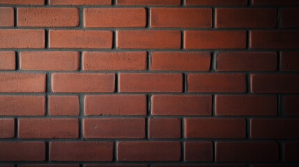 A close-up view of a rugged red brick wall showcases deep shadows in the mortar lines and various...