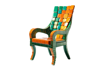 Colorful mosaic chair in modern style isolated on white background.