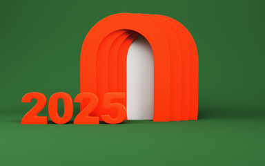 2025 new year digits with arc on green background