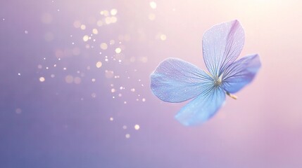 Fototapeta premium Close-up image of blue flower against pink and blue backdrop with soft sky