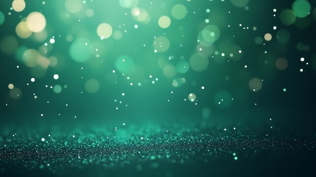 Swirling particles in shades of green and silver create a festive atmosphere, transitioning from dark to light with sparkling details. Perfect for holiday themes