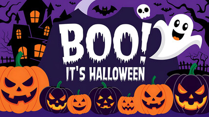 Fototapeta premium A Halloween-themed illustration of a banner with the text 