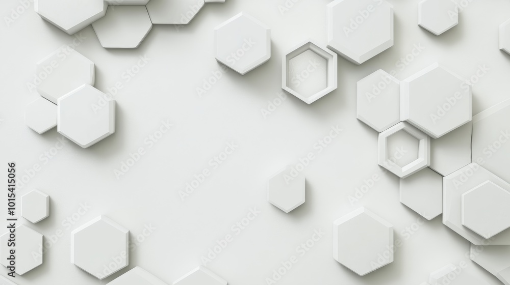 Poster technological 3d hexagon blocks white abstract background. conceptual sci-fi hexagonal structure pat
