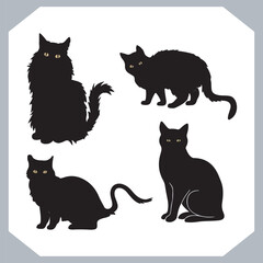 Set of logotype cat silhouette and Cat head collection, collection of silhouette of Cats on white background
