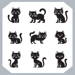 Set of logotype cat silhouette and Cat head collection, collection of silhouette of Cats on white background