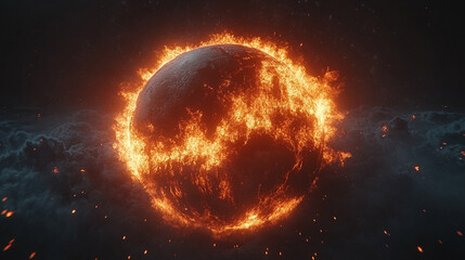 Earth's half burning, symbolizing the dire consequences of global warming. This image evokes urgency, highlighting the critical climate crisis and the need for immediate action