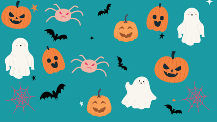 Halloween Spooky Background Happy Halloween party posters set with night clouds and pumpkins Happy Halloween card Vector.
