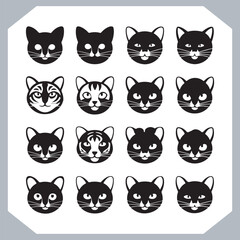 Set of logotype cat silhouette and Cat head collection, collection of silhouette of Cats on white background