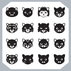 Set of logotype cat silhouette and Cat head collection, collection of silhouette of Cats on white background