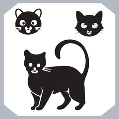 Set of logotype cat silhouette and Cat head collection, collection of silhouette of Cats on white background