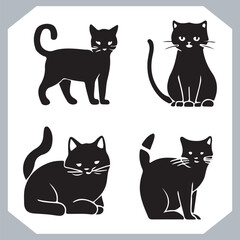 Set of logotype cat silhouette and Cat head collection, collection of silhouette of Cats on white background