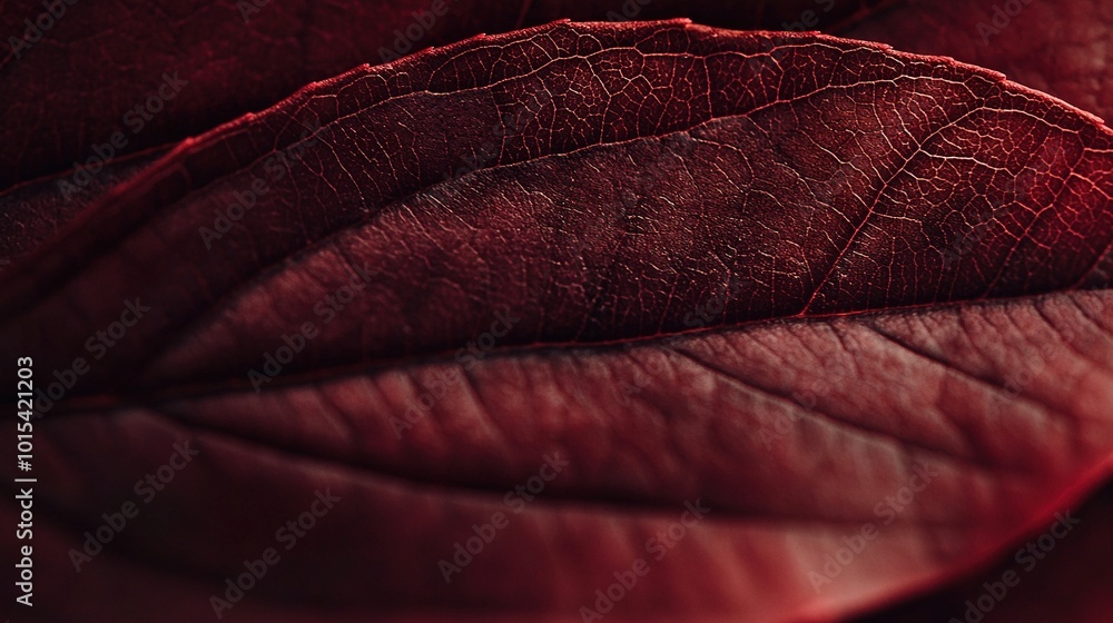 Poster a close-up of a red leaf with a visible vein at its end