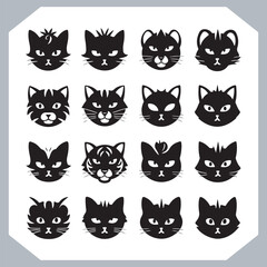 Set of logotype cat silhouette and Cat head collection, collection of silhouette of Cats on white background