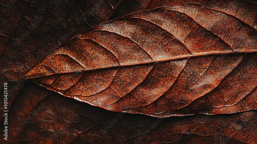 Poster close-up of a leaf's textured brown pattern on its surface