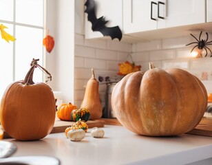 Creative image of halloween decorations pumpkins candies celebrating holiday concept.