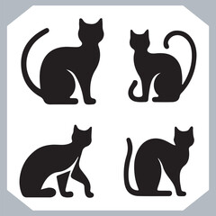 Set of logotype cat silhouette and Cat head collection, collection of silhouette of Cats on white background