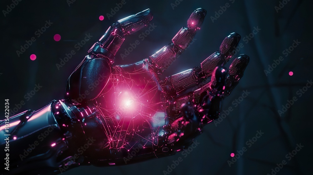 Poster a glowing neural network connecting a robotic hand with advanced ai, highlighting the concept of inn