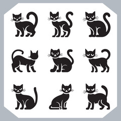 Set of logotype cat silhouette and Cat head collection, collection of silhouette of Cats on white background