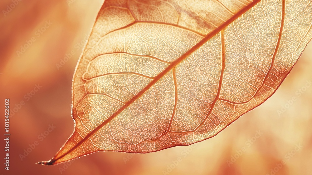 Poster a leaf, blurred in the background with a close-up view