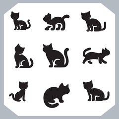 Set of logotype cat silhouette and Cat head collection, collection of silhouette of Cats on white background