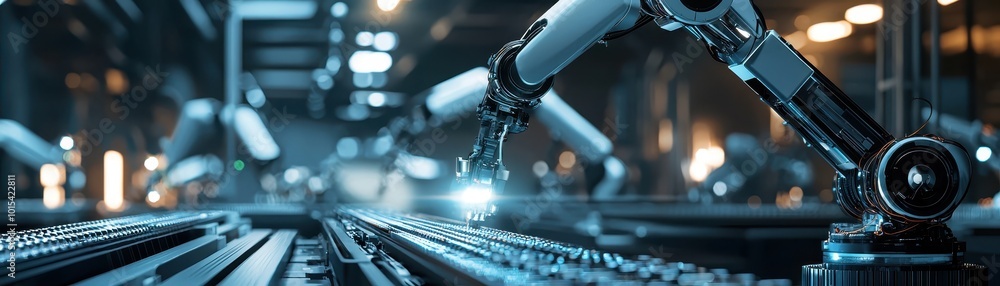 Aufkleber high-tech robotic arms working in an automated factory setting, showcasing modern manufacturing tech
