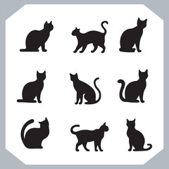 Set of logotype cat silhouette and Cat head collection, collection of silhouette of Cats on white background