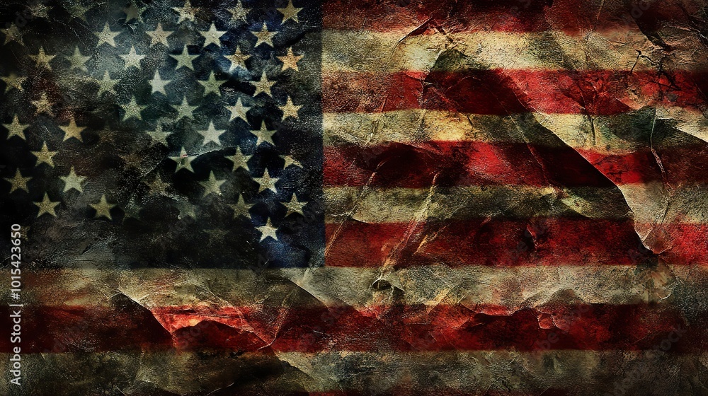 Poster an artistic representation of veterans day, highlighting an american flag in the foreground with sub