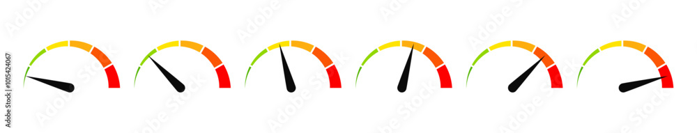 Aufkleber Speedometer icon, tachometer icon. Speed indicator icon set. Rating meter signs performance concept. Dashboard level scale icon. vector illustration