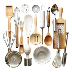 Community kitchen supplies on transparent background