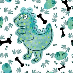 Cartoon animals seamless dinosaur pattern for wrapping paper and fabrics