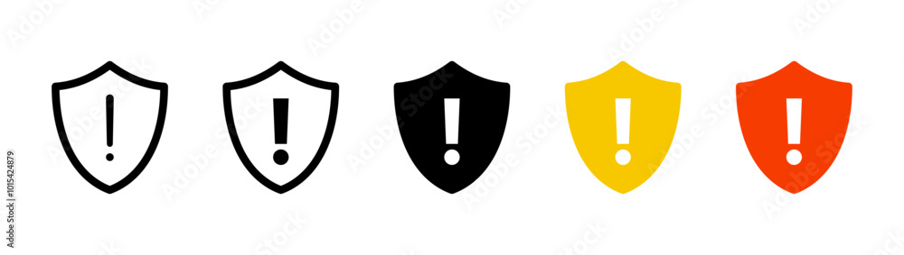 Aufkleber shield exclamation mark icon or security shield warning or attention icon symbol. risk alert line ic