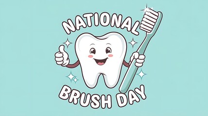 Happy tooth with toothbrush for National Brush Day celebration