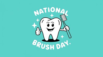 Happy tooth with toothbrush for National Brush Day celebration