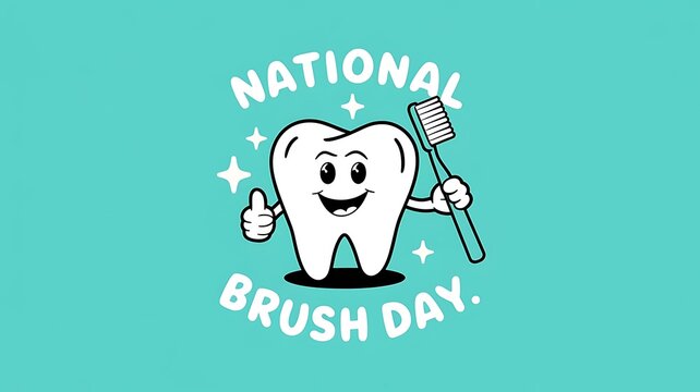 Happy tooth with toothbrush for National Brush Day celebration
