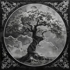 illustration of a tree in the night