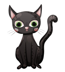 Black domestic cat isolated on transparent background