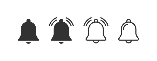 notification bell icon or alarm ringing icons set. incoming inbox message or ringing bells icon reminder symbol in flat style