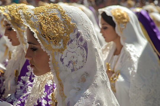Easter Procession in Seville: A Solemn Symphony of White Corses and Glistering Gold in An Act of Reverence and Deep-rooted Tradition