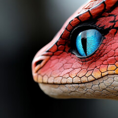 Fototapeta premium Close-up of a lizard's eye, showcasing its vibrant blue iris and intricate scales.