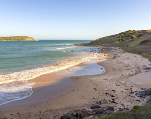 View along Kings Beach on the Fleurieu Peninsula in South Australia at sunset