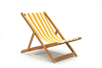 A bright yellow-striped deck chair designed for relaxing by the beach during summer vacations