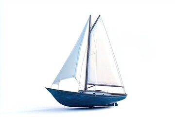Fototapeta premium A beautifully crafted sailboat model with white sails on a still background, showcasing fine details and craftsmanship