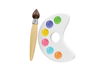 Palette with brush and colors. Color palette icon with paint brush illustration