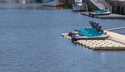 Water scooters parked on docks ready to hire