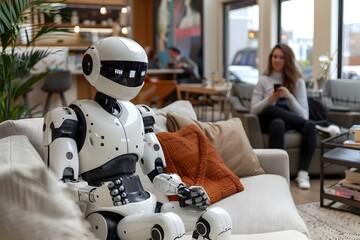 Humanoid Robot Technology App For Living Room Living Room Furniture, robot, ar, ai, artificial, reality, intelligence, code, phone, tech, machine, augmented, technology, future, mobile, 4, 0