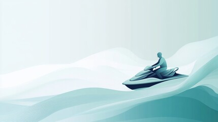 Artistic illustration of jetski in water. Flat vector. Summer tropical sports.