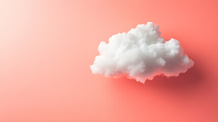 Naklejka premium soft white cloud floats against a serene pastel coral background, symbolizing tranquility, hope, and freedom. The gentle contrast evokes a peaceful, dreamlike atmosphere of renewal and calm